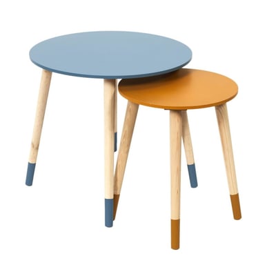 Lot De 2 Tables Gigognes Bicolore Bleu Jaune DECORATIE