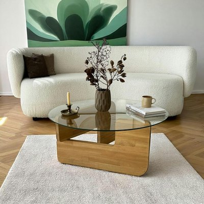Table basse design en verre - pied bois clair ANZIO PIER IMPORT