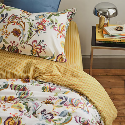 Drap housse en satin de coton lavé jaune, GIRANDOLE DESFORGES