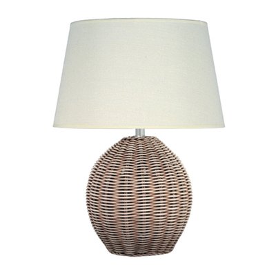 Antique Cream Wash Rattan and Cotton Club Shade Table Lamp SO'HOME