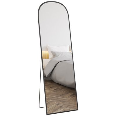 Miroir sur pied - miroir mural rectangulaire arrondi - alu. noir HOMCOM