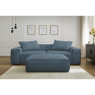 Canapé droit fixe 3 places en velours côtelé avec pouf, BOHEME BOBOCHIC