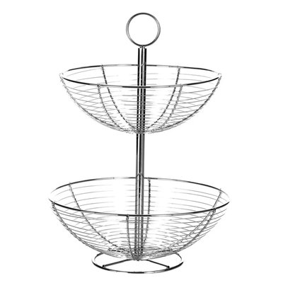 Corbeille à fruits en métal chromé 2 étages 29.5x29.5x41cm WADIGA