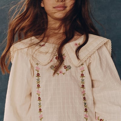 Blouse avec double col et broderie en coton MONOPRIX