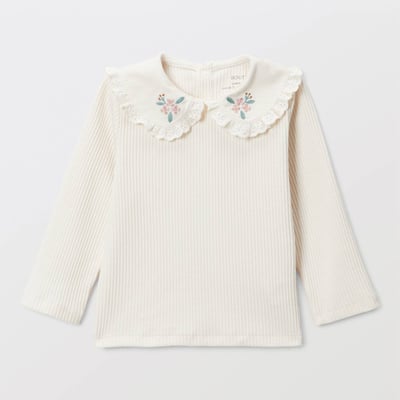 T-shirt manches longues uni à col brodé en coton BIO GOTS BOUT'CHOU