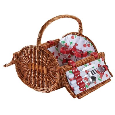 Panier pique-nique rond en osier clair 2 couvert Cerise AUBRY GASPARD