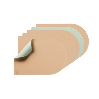 Set de table rectangovale réversible - 6 pièces - Cuir recyclé rose pâle et vert pâle BJORN