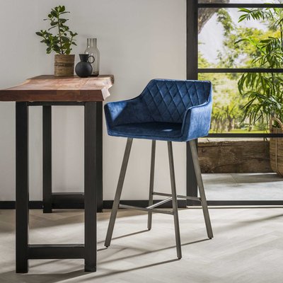Tabouret haut de bar tissu velours bleu MELBOURNE PIER IMPORT