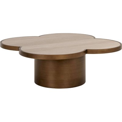table basse design forme trèfle  travertin et bois RECOLLECTION