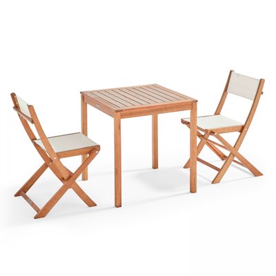 Table de jardin et 2 chaises en bois d'eucalyptus, SETE OVIALA