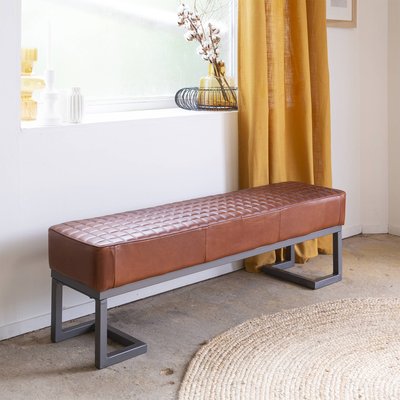 Banc d'entrée en cuir brun  JAMY MADE IN MEUBLES 