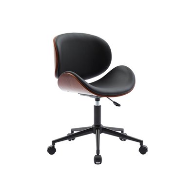 Chaise de bureau à roulettes décor bois courbé et simili cuir DWIGHT SWEEEK
