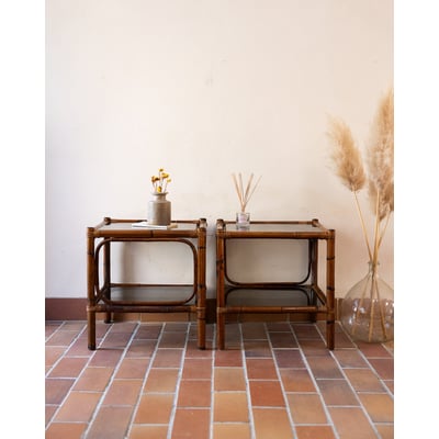 Paire de tables de chevets en rotin Odile N°1540 - Bon état DEBONGOUT