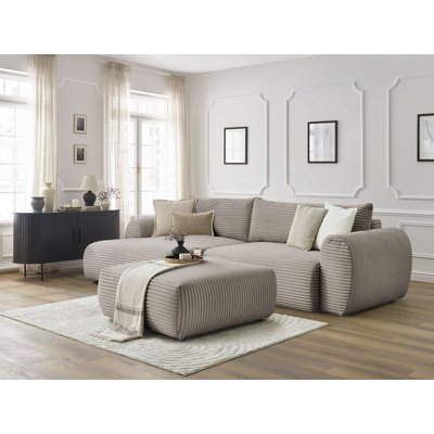 Canapé d'angle convertible 5 places en gros côtelé doux avec pouf, LUCIEN BOBOCHIC