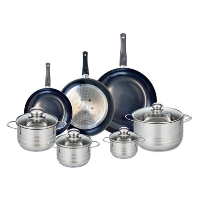 Set de 3 poêles 20, 24 et 28 cm et 4 faitouts Prima Brillant ELO