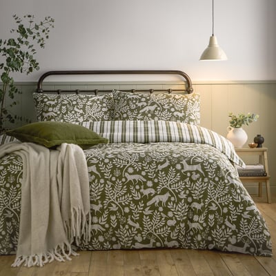 Skandi Woodland Brushed Cotton Duvet Cover and Pillowcase Set FURN.
