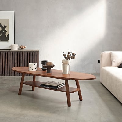 Table basse en bois massif 160 cm double plateau  MILO BERAH GETAH