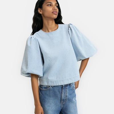 Blouse courte à rayures, manches 3/4 bouffantes LA REDOUTE COLLECTIONS