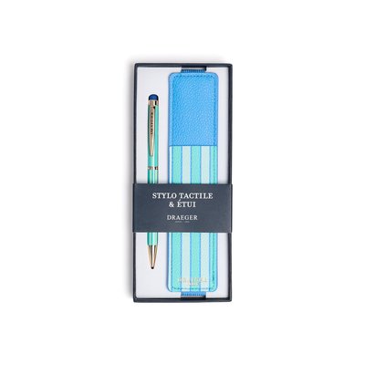 Stylo Tactile avec Etui Office Chic - Rayures Turquoise DRAEGER PARIS