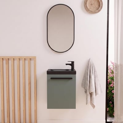 Ensemble lave-mains suspendu avec robinet noir et miroir ovale NEVADA MOB IN