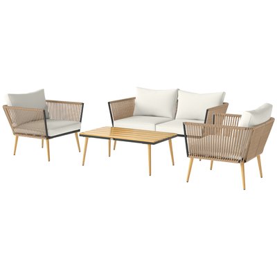 Salon de jardin 4 places 4 pièces design scandinave résine OUTSUNNY