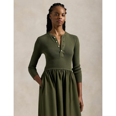Vestido midi de mangas compridas e folhos POLO RALPH LAUREN