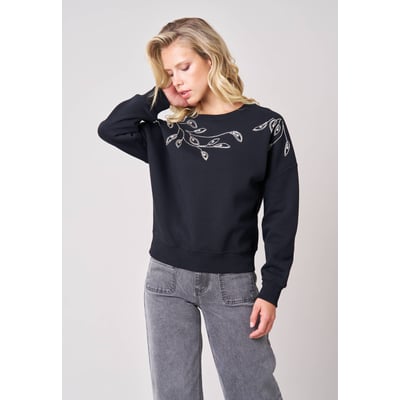 Sweat femme broderie effet feuillage DAMIENA DEELUXE