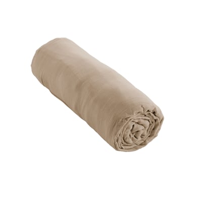 Drap housse gaze de coton 140 x 190 cm Gaia camel EDEN