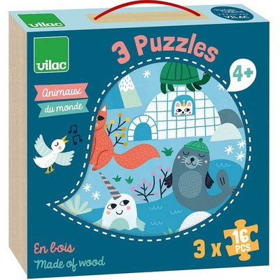 3 puzzles Animaux du monde VILAC