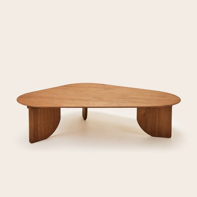 Table basse Polha  en Plateau asymétrique et courbes organiques Marron 140x100xH35cm MADURA