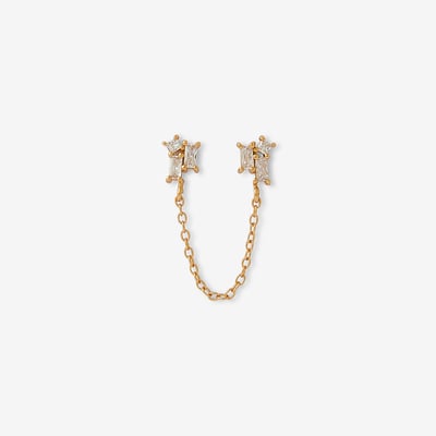 Bijoux d'oreilles 2 puces de zircon avec chaine - argent garanti 925 BALABOOSTE