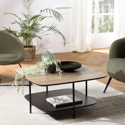 Table basse carrée 2 plateaux angles arrondis LANDAISE PIER IMPORT