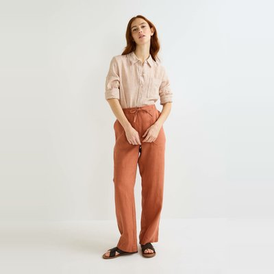 Pantalon taille semi-élastiquée uni en lin MONOPRIX