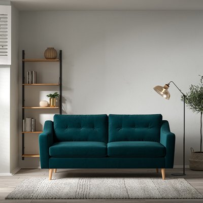 Rosa Curve Buttoned Velvet 3 Seater Sofa with Light Wood Legs SO'HOME