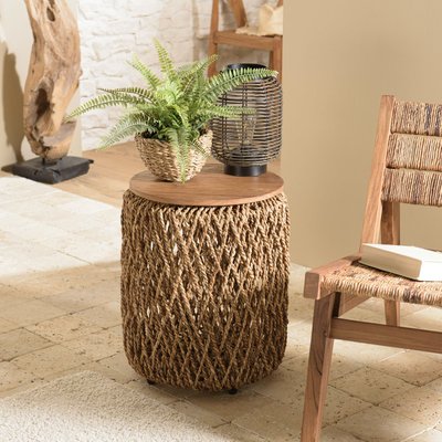 Table d'appoint ronde 38 cm fibre de coco et bois recyclé SWING PIER IMPORT