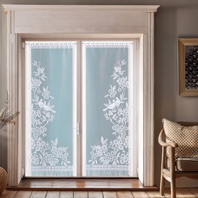 Paire de vitrages frangés en dentelle oiseaux et fleurs HOME MAISON