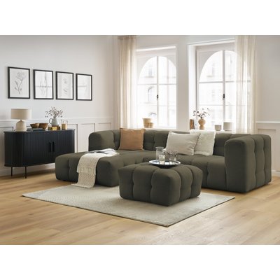 Canapé d'angle fixe 3 places en tissu avec pouf, CLOUD BOBOCHIC