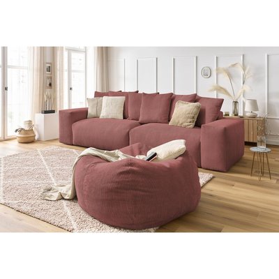 Canapé droit fixe 5 places en velours côtelé avec pouf, VOLTAIRE BOBOCHIC