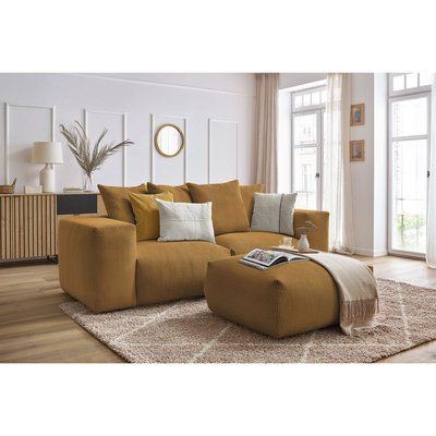 Canapé modulable 4 places en velours côtelé avec pouf, VOLTAIRE BOBOCHIC