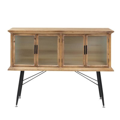 Buffet vitrine en bois de sapin et verre strié 4 portes  NICOLE MADE IN MEUBLES 