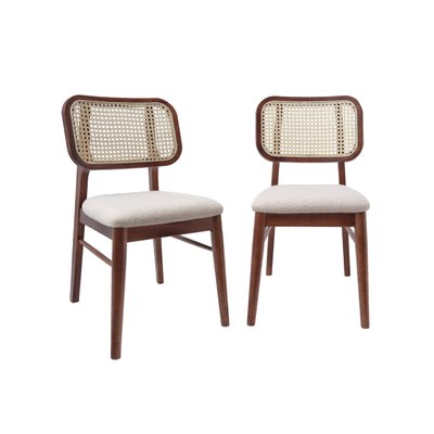 Chaise vintage bois d'hévéa cannage et bouclette (lot de 2) MANI SWEEEK