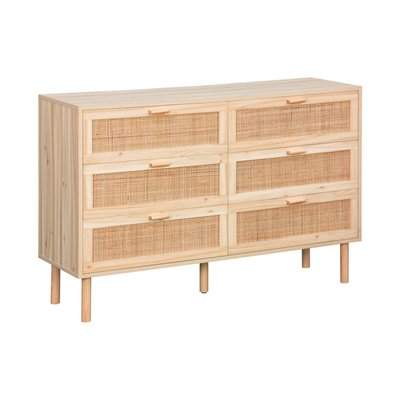 Commode cannage et effet bois 6 tiroirs CAMARGUE SWEEEK