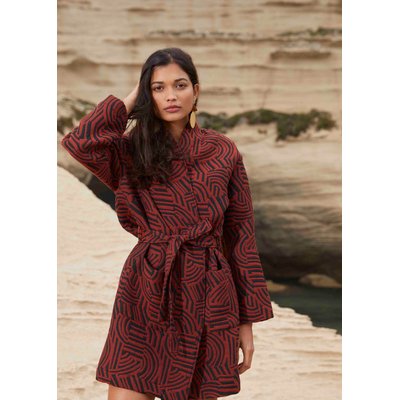 Manteau 3/4 ceinturé en jacquard LA FEE MARABOUTEE