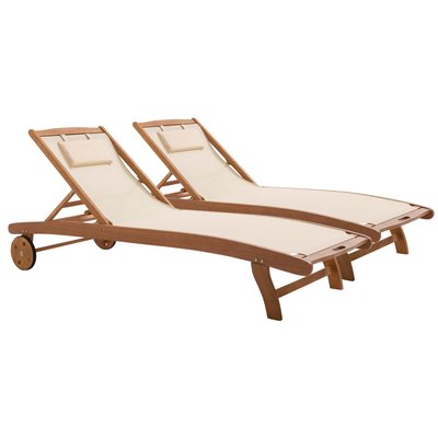 Bains de soleil en bois et textilène, Lot de 2 AUBAGNE OVIALA