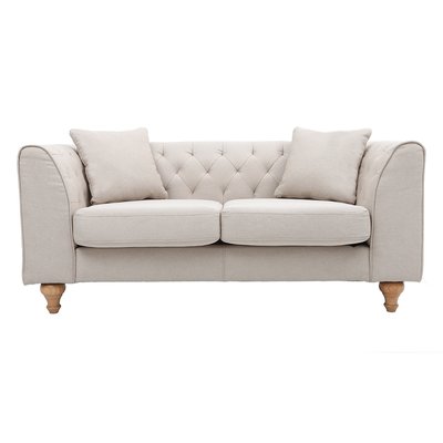 Canapé 2 places capitonné en tissu beige et bois clair MONTAIGNE MILIBOO