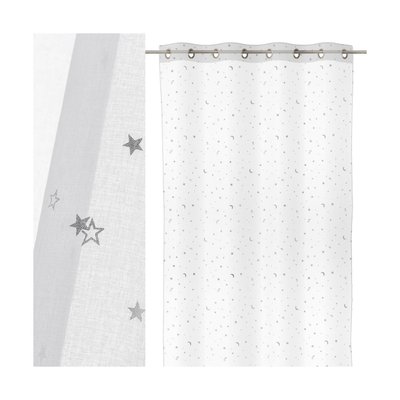 Voilage à Œillets Blanc Lunes et Étoiles Chambre Enfant - Longueur 260cm WADIGA