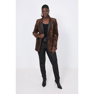 Veste tailleur impression panthère et simili cuir JEAN-MARC PHILIPPE