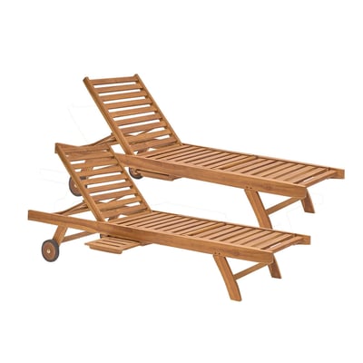 Lot de 2 bains de soleil en bois de teck huilé  BALI BERAH GETAH