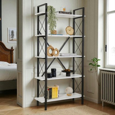 Bibliothèque étagère noire, 5 plateaux blancs JENA PIER IMPORT