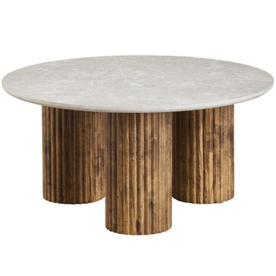 Table basse ronde effet marbre blanc et bois - STONE HOMIFAB